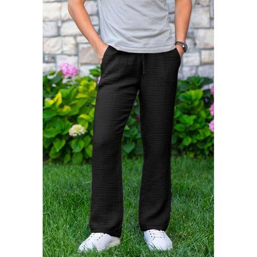 Beli Lastikli Multi Çift Cepli Müslin Kadın/Erkek Unisex Yazlık Pantolon Siyah Syh