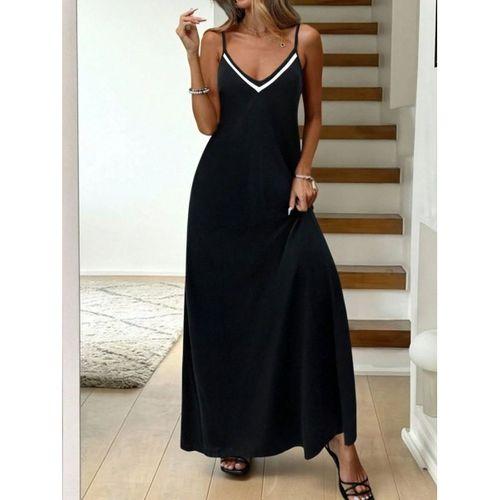 Kadın Ip Askılı V şerit Yakalı Uzun Viskon Elbise