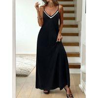 Kadın Ip Askılı V şerit Yakalı Uzun Viskon Elbise