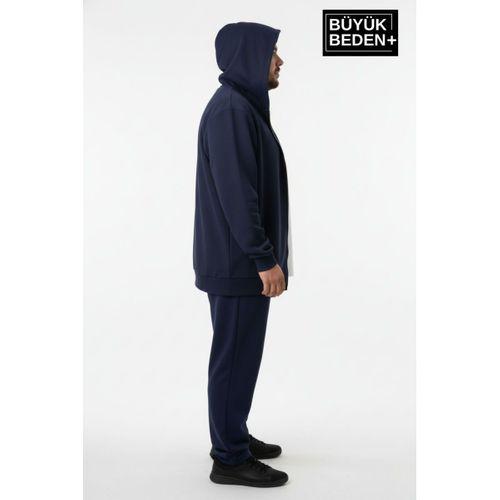 Erkek Büyük Beden Fermuarlı Kapüşonlu Sweatshirt Hırka - Rahat Kalıp SPR26BHR960
