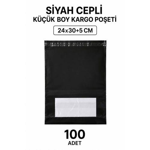 Siyah Cepli Küçük Boy Kargo Poşeti 24x30+5 Cm 100 Adet