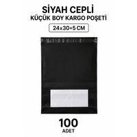 Siyah Cepli Küçük Boy Kargo Poşeti 24x30+5 Cm 100 Adet
