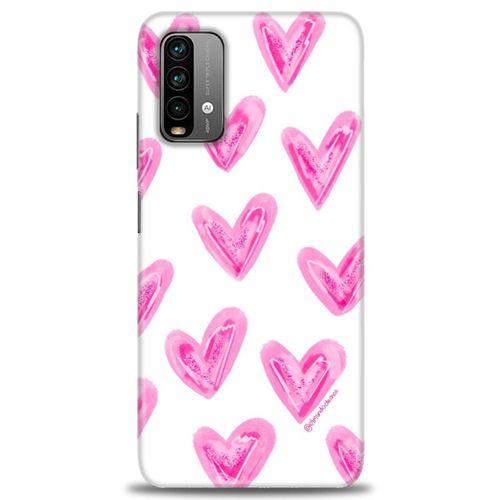 Xiaomi Redmi Note 9 4G Kılıf HD Baskılı Kılıf - Pembe Kalpler + Tam Ekran Koruyucu