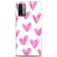 Xiaomi Redmi Note 9 4G Kılıf HD Baskılı Kılıf - Pembe Kalpler + Tam Ekran Koruyucu