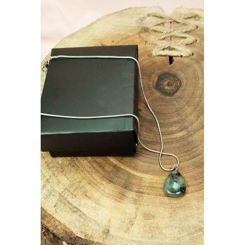 Labradorit Doğal Taşı Zincirli El Yapımı Kolye Uç: 2 cm Zincir: 20 cm Kutulu