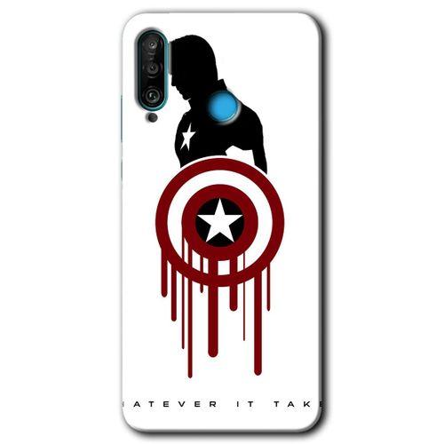 Huawei P30 Lite Kılıf Baskılı Kapak - Captain Amerika + 5D Tam Kaplayan Cam