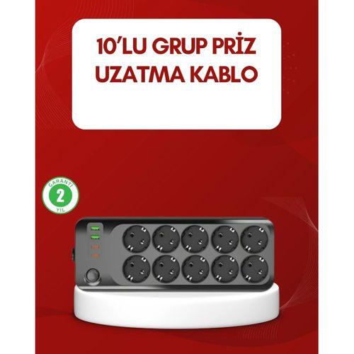 Usb Type-c Destekli 10’lu Grup Priz Termal Korumalı 2m Kablo 2500w