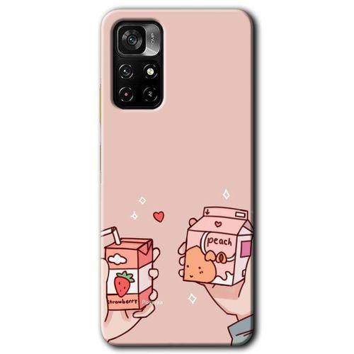 Redmi Note 11T Kılıf HD Desen Baskılı Arka Kapak - Meyveli Süt + Kırılmaz Cam