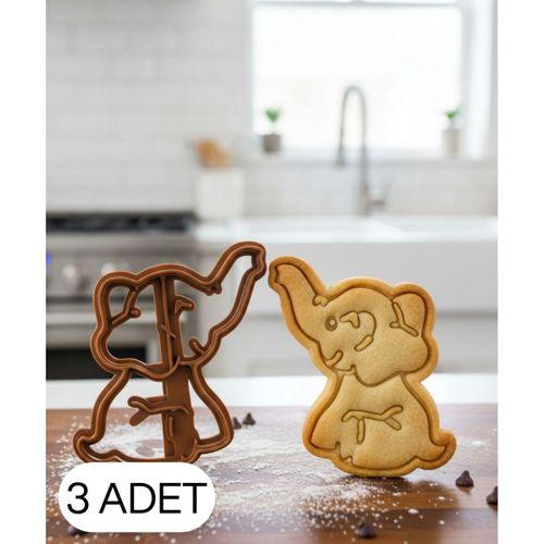3Lü Yavru Fil Figürlü Kurabiye Kalıbı ve Hamur Kesici Şeker ve Oyun Hamuru İçin Tek Parça Kalıp