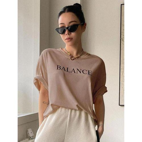 Harmandar Balance Baskılı Unisex Bej Oversize T-Shirt