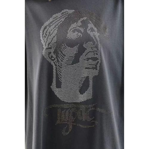 Pilelistore Unisex Taş Desenli Oversize T-Shirt - Füme
