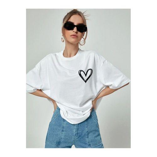 Doğannboss Minimal Kalp Baskılı Oversize Tshirt.