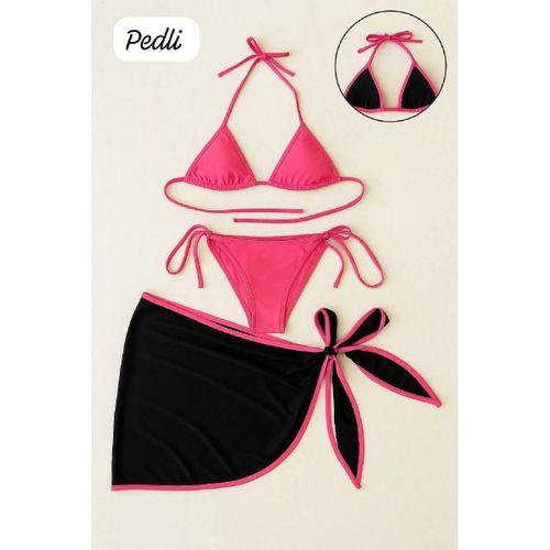 Kadın Fuşya Siyah 3’lü Pareolu Bikini Takımı