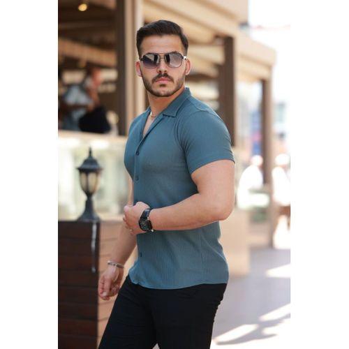 Erkek Ottoman Kumaş Apaj Yaka Kısa Kollu Gömlek