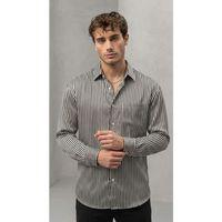 Felton Çizgili Saten Kumaş Tek Cepli Regular Fit Erkek Gömlek - Siyah