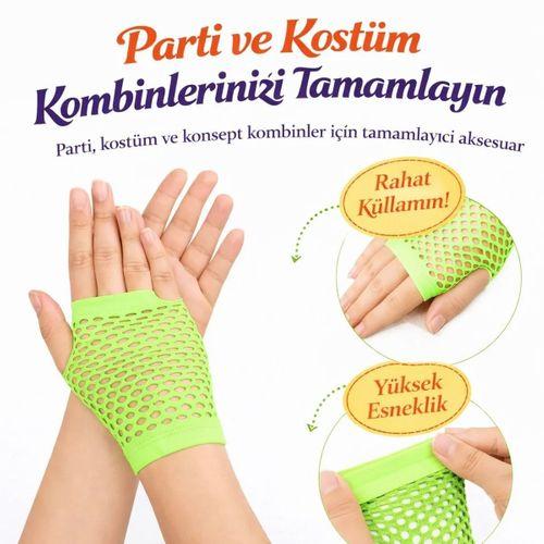 Retro Neon Yeşil File Parmaksız Kısa Eldiven 11 Cm