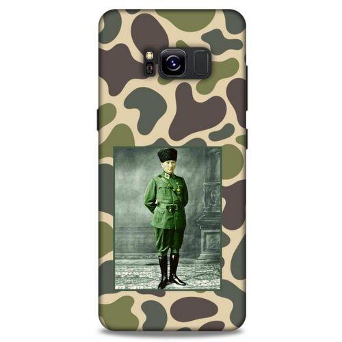 Samsung Galaxy S8 Kılıf Atatürk (15) Antişok Kılıf Kamuflaj Kahverengi