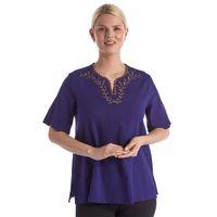 Şile Bezi Kısa Kol Mor Nakışlı V Yaka Yazlık Otantik Bluz