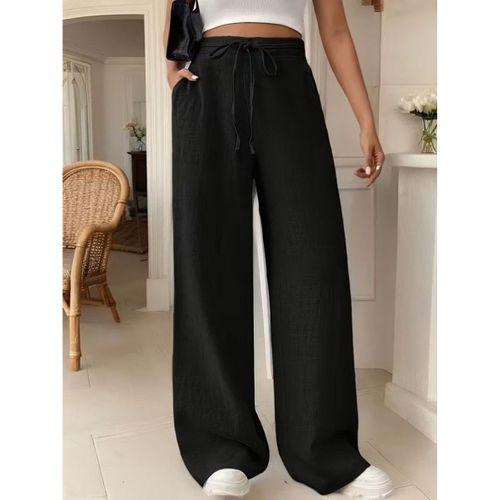 Kadın Yüksek Bel önden Bağlamalı Geniş Kesim Keten Pantolon