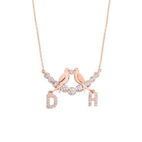 Su Yolu Kuşlu Harfli Gümüş Kolye  GMS1740