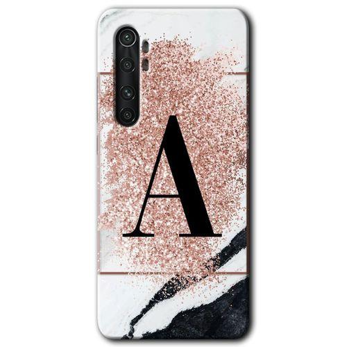 MRCİLETİSİM MRCİLETİSİM Xiaomi Mi Note 10 Lite Kılıf HD Desen Baskı Arka Kapak+Temperli Cam-Pembe Mermer Desenli A Harfi