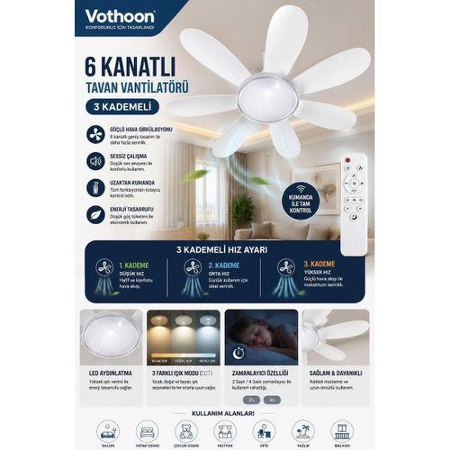 6 Kanatlı 3 Kademeli Led Aydınlatmalı Uzaktan Kumandalı Tavan Vantilatörü
