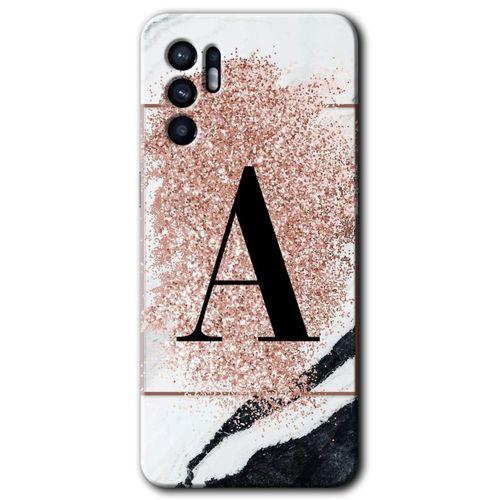 Oppo Reno 6 Kılıf HD Desen Baskılı Arka Kapak + Temperli Cam - Pembe Mermer Desenli A Harfi