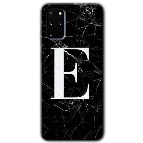 Galaxy S20 Plus Kılıf HD Desen Baskılı Arka Kapak - Siyah Mermer Desenli E Harfi + Kırılmaz Cam