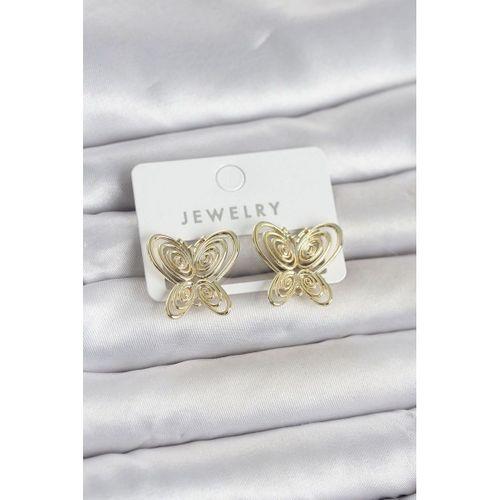 Füsun Küpesi Model Gold Renk Kelebek Model Pirinç Kadın Küpe
