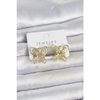 Füsun Küpesi Model Gold Renk Kelebek Model Pirinç Kadın Küpe
