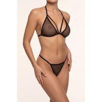 Kadın Fantezi İç Giyim Takımı - Boyundan Bağlamalı File Bralet Ve T-string, Siyah