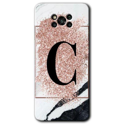 Poco x3 NFC Kılıf HD Desen Baskılı Arka Kapak - Pembe Mermer Desenli C Harfi
