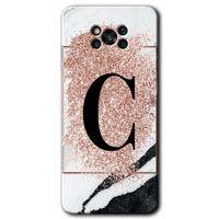 Poco x3 NFC Kılıf HD Desen Baskılı Arka Kapak - Pembe Mermer Desenli C Harfi
