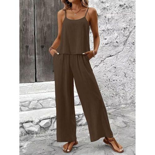 Kadın Ip Askılı Yuvarlak Yakalı Aerobin Kısa Bluz Ve Pantolon Ikili Takım