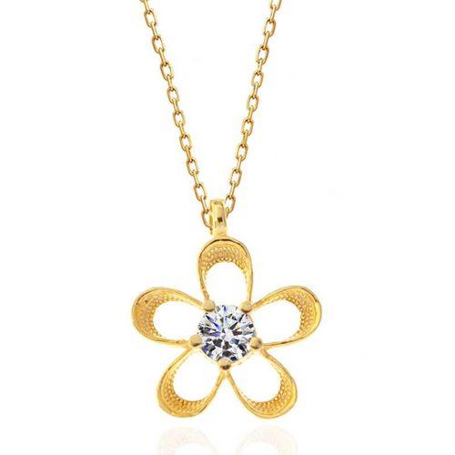 ​Lucky Life 925 Ayar Gumuss Gold Zirkon Taşlı Çiçek Lucky Life Lucky Life Kadın Kolye