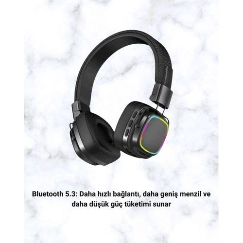 Bluetooth 5.3 Rainbow Işıklı Kulak Üstü Kablosuz Kulaklık Yeni Nesil