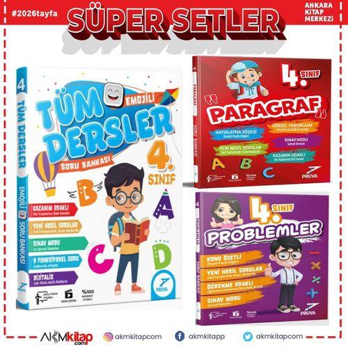 Pruva Akademi 4. Sınıf Tüm Dersler Paragraf ve Problemler Soru Bankası Seti 3 Kitap