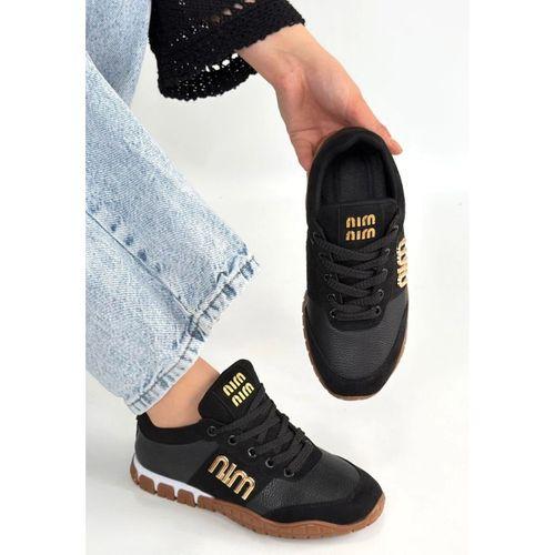 Marje Siyah Cilt Bağcıklı Spor Ayakkabı