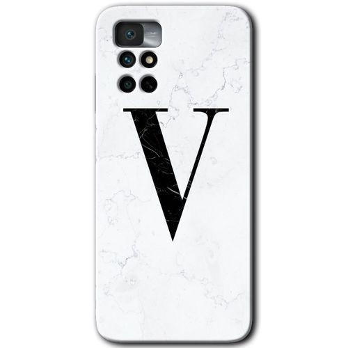 Redmi Note 11 4G Kılıf HD Desen Baskılı Arka Kapak - Beyaz Mermer Desenli V Harfi