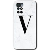 Redmi Note 11 4G Kılıf HD Desen Baskılı Arka Kapak - Beyaz Mermer Desenli V Harfi