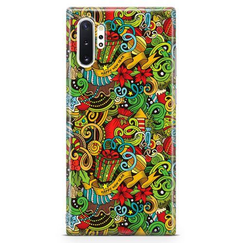 Samsung Galaxy Note 10 Plus Kılıf Doodle Happy New Year Arka Kapak Koruma Desenli Full Koruyucu