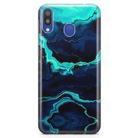 Samsung Galaxy M20 Kılıf Yeşil Lacivert Mermer Arka Kapak Koruma Desenli Full Koruyucu