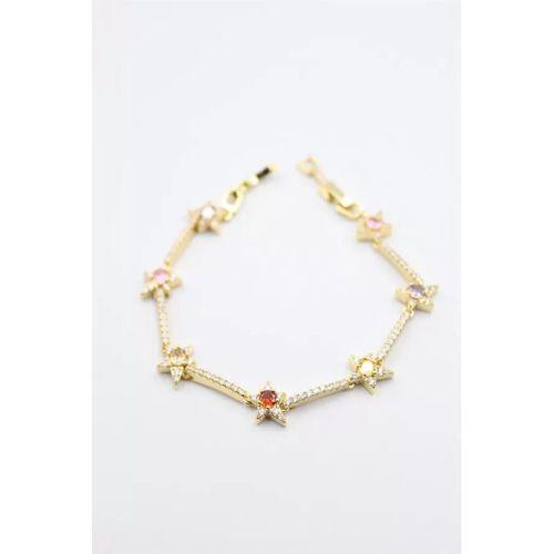 Renkli Taşlı Yıldız Bileklik - Altın