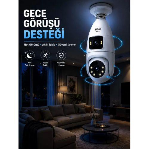 Gece Görüşlü Çift Lens Wi-fi Ampul Kamera Mobil Takip Destekli