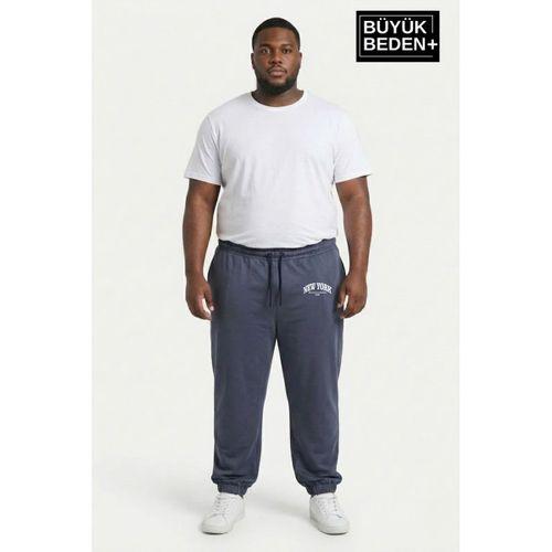 Erkek Büyük Beden New York Baskılı Paça Lastikli Rahat Kesim Jogger İnce Eşofman Altı SPR26BEA951-5