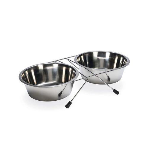 Beeztees Köpek İkili Mama Su Kabı, Paslanmaz Çelik, 20cm, 2x1800ml