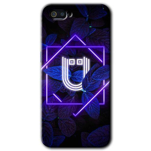 Realme C2 HD Baskılı Kılıf + 9D Tam Ekran Koruyucu - Dark Neon Yaprak Ü Harfi