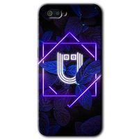 Realme C2 HD Baskılı Kılıf + 9D Tam Ekran Koruyucu - Dark Neon Yaprak Ü Harfi