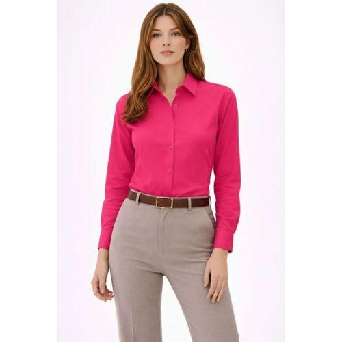 Uzun Kollu Gömlek Düğmeli Klasik Yaka Günlük Ve Ofis Şıklığına Uygun - Fuşya