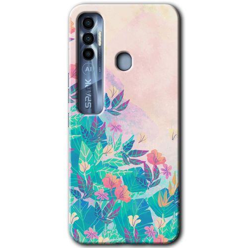 Tecno Spark 7 Pro Kılıf HD Desen Baskılı Arka Kapak+Temperli Cam - Çizim Yapraklar